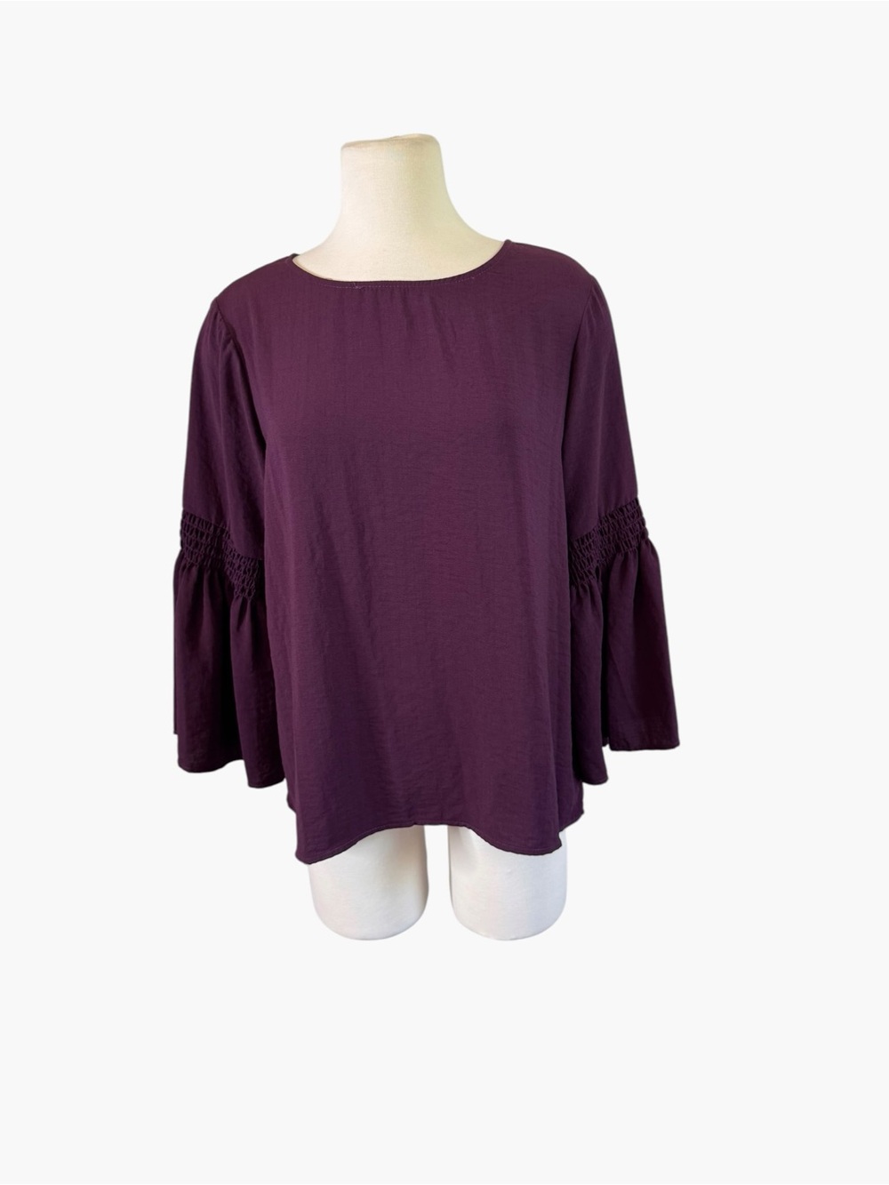 Spense Plum Smocked Bell Sleeve Tunic